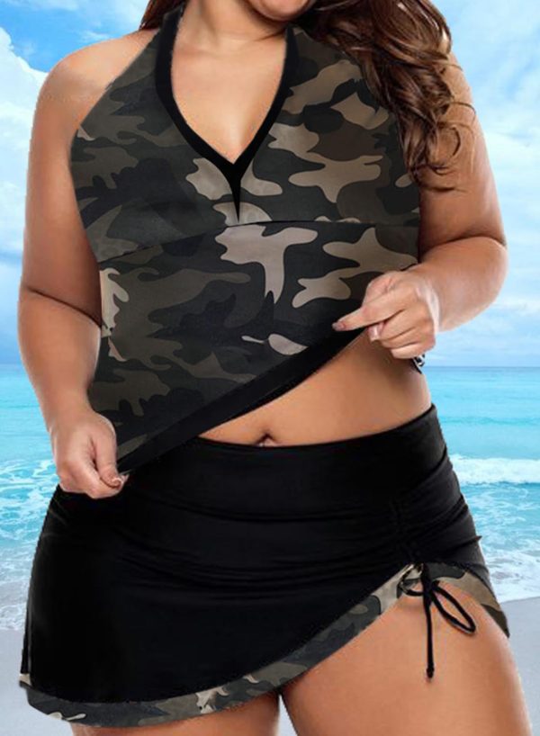 Women's Tankinis Camouflage Drawstring Side Backless Plus Tankini